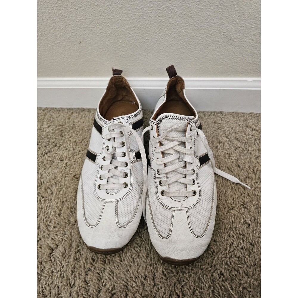 Cole Haan Mens 9.5M White Brown Leather Driving Casual Sneakers Shoes 1C04028